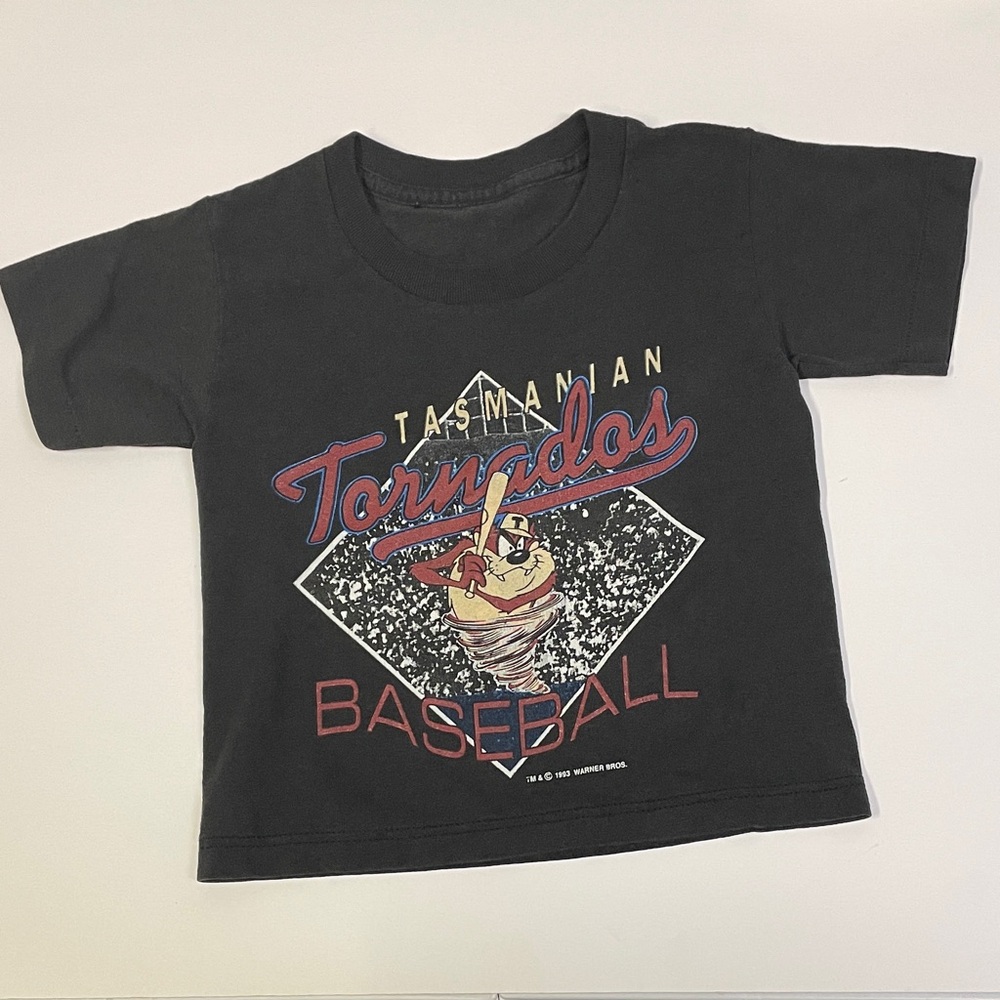 Vtg 90s Warner Bros. Taz Tasmanian Tornados 2T Kids Tee - Black